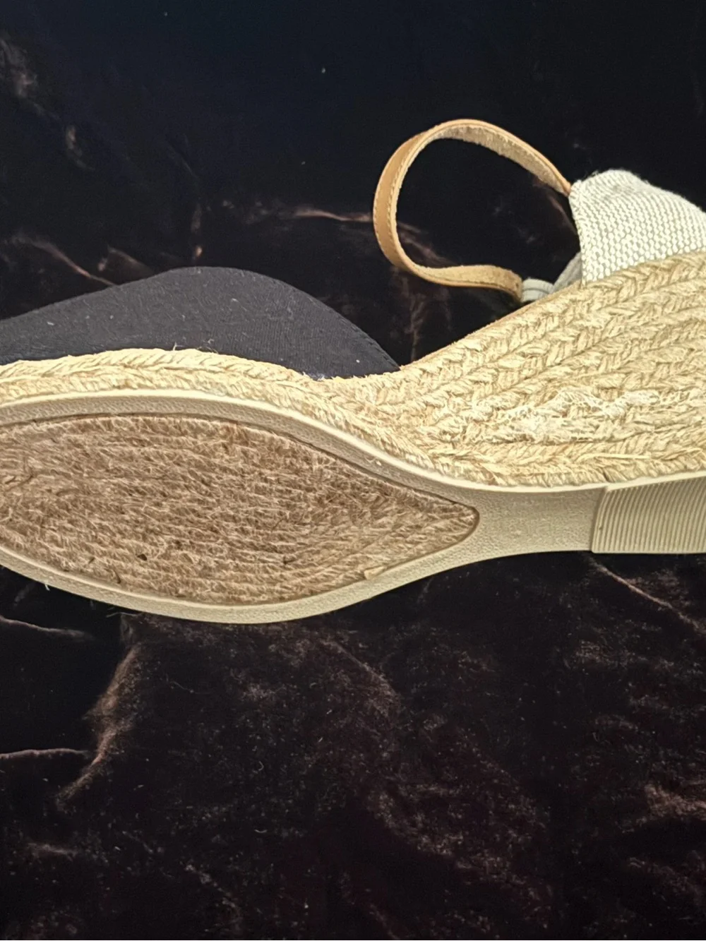 White Mountain Tan and Black Espadrille Wedge Sandals
